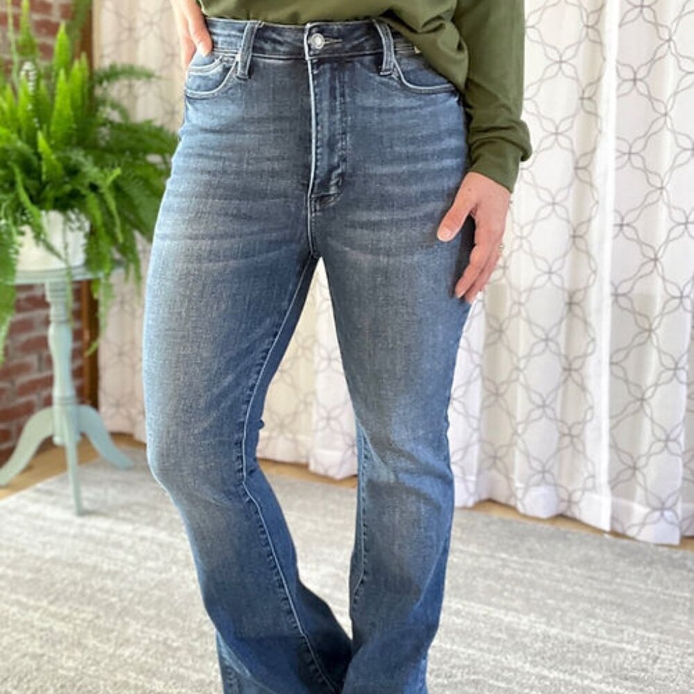 JUDY BLUE Hi Rise Tummy Control Slim Boot Cut Jeans w/ Side Slit - Picture 4 of 10